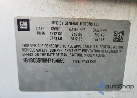 2017 Chevrolet Cruze Ls from USA, damaged, VIN 1G1BC5SM8H7154559